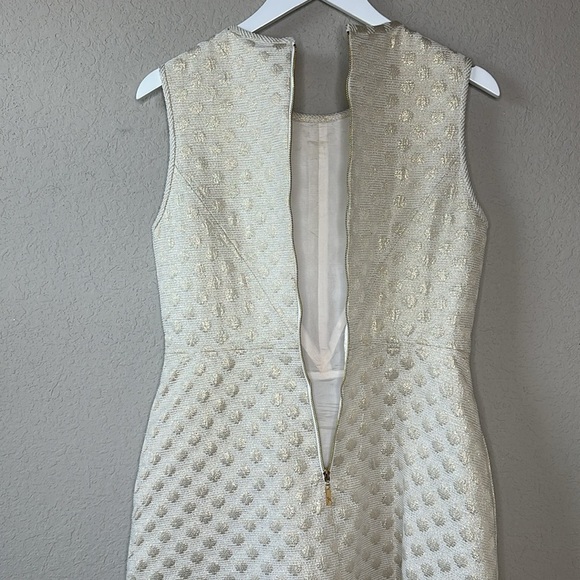 Eliza J Cream Metallic Textured Polka Dot Jeweled Neckline Cocktail Dress Size 8 - Picture 7 of 15
